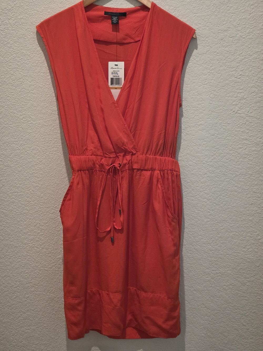 Kenneth Cole Bright Coral V Neck Midi Dress Size S NWT